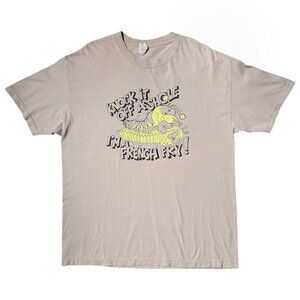 Late 2000s "Knock It Off I'm A French Fry" cartoon dark humour t-shirt.